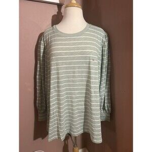 Maurices 24/7 Long Sleeve Top Womens 3X Ruched Shoulders Sleeves Green White New